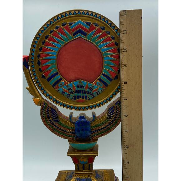 Vintage Hand painted‎ Gold,Red,Blue Scarab Beetle Double Sided Standing Mirror - Picture 14 of 15